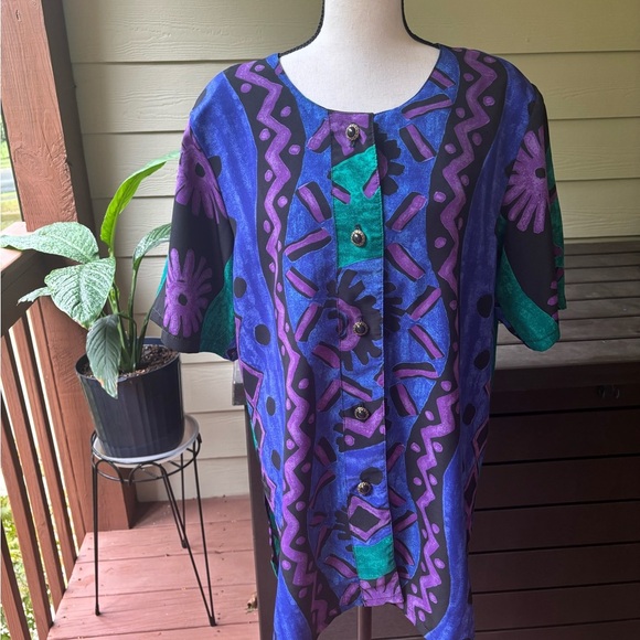 VTG Josephine Purple and Green Patterned Mini Tunic Dress. Size M. - Picture 7 of 8